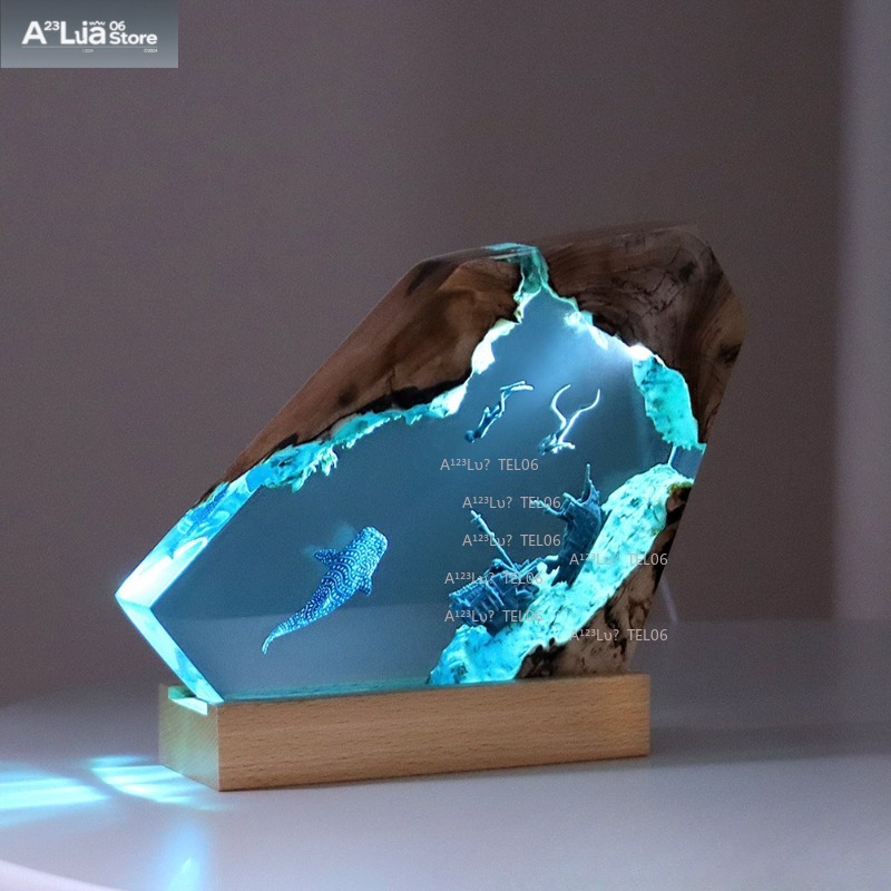 Resin Art And Wood - Drewniana lampka nocna z żywicą, dekoracja